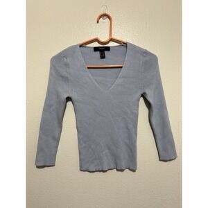 Forever 21 Ribbed V Neck Long Sleeve Sweater Top Light Blue Size Medium